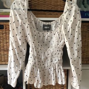 Reformation Long Sleeve White Polka Dot Blouse XL